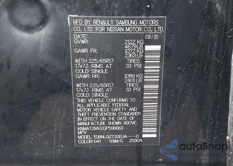 2016 Nissan Rogue Sv z USA, uszkodzony, nr VIN KNMAT2MV2GP596663